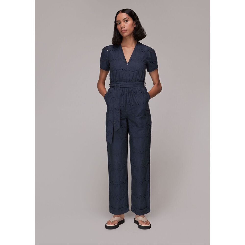 Whistles Zoe Broderie Jumpsuit Navy NEW